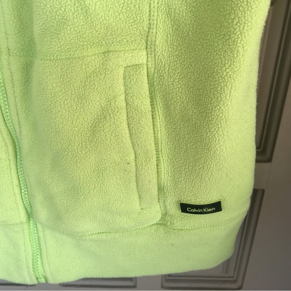 Calvin Klein Lime Grn Sweat Shirt Front Zip Long Sleeve Banded Cuff/Collar Polar - Picture 4 of 6